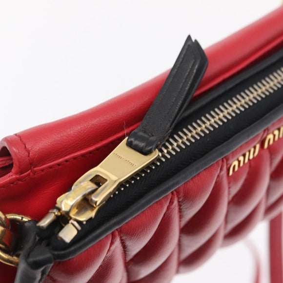 Miu Miu Chain Shoulder Bag Leather 2way Red Gold Auth BA15865M
