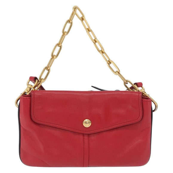 Miu Miu Chain Shoulder Bag Leather 2way Red Gold Auth BA15865M