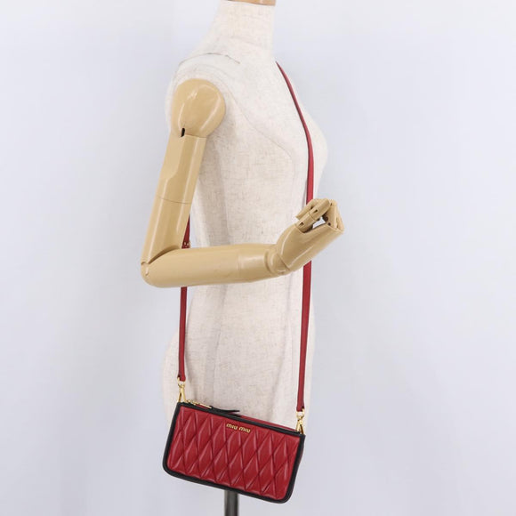 Miu Miu Chain Shoulder Bag Leather 2way Red Gold Auth BA15865M