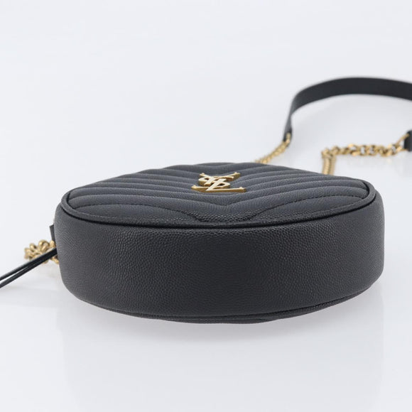 Saint Laurent Chain Shoulder Bag Leather Black Gold Auth BA15866M
