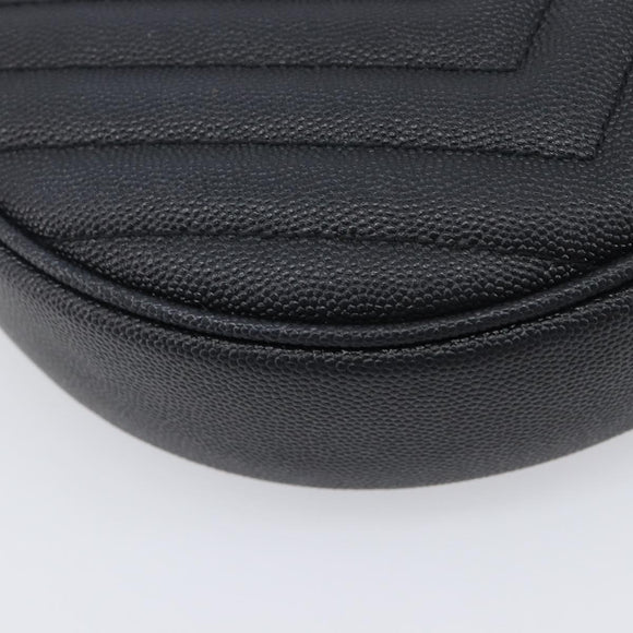 Saint Laurent Chain Shoulder Bag Leather Black Gold Auth BA15866M