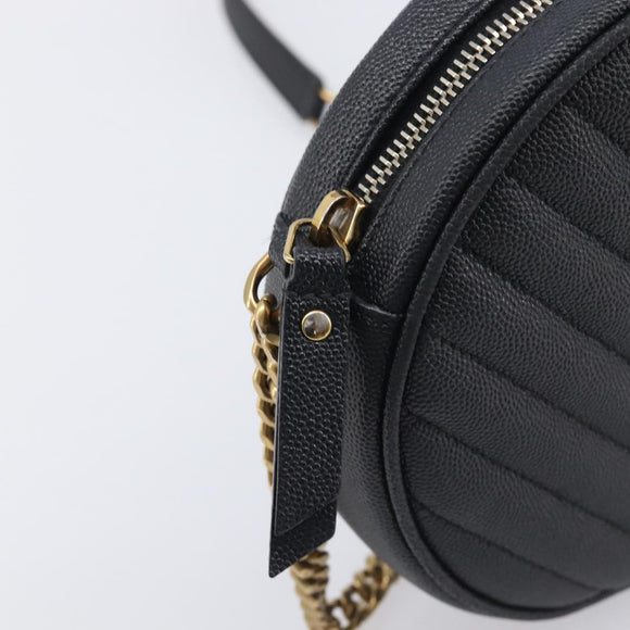 Saint Laurent Chain Shoulder Bag Leather Black Gold Auth BA15866M