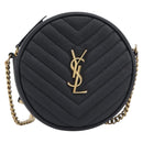 Saint Laurent Chain Shoulder Bag Leather Black Gold Auth BA15866M-2