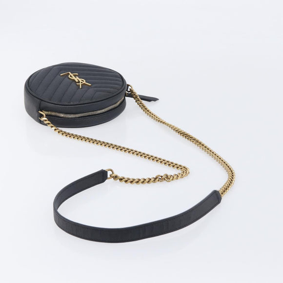 Saint Laurent Chain Shoulder Bag Leather Black Gold Auth BA15866M