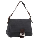 FENDI Zucchino Canvas Mamma Baguette Shoulder Bag Gray Silver Auth BA15868V-1