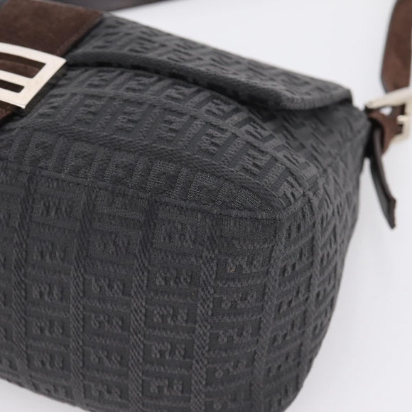 FENDI Zucchino Canvas Mamma Baguette Shoulder Bag Gray Silver Auth BA15868V