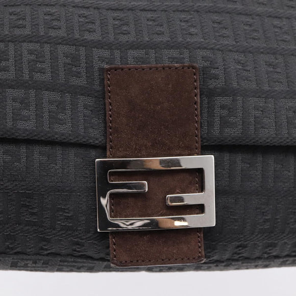 FENDI Zucchino Canvas Mamma Baguette Shoulder Bag Gray Silver Auth BA15868V