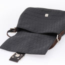 FENDI Zucchino Canvas Mamma Baguette Shoulder Bag Gray Silver Auth BA15868V-18