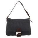 FENDI Zucchino Canvas Mamma Baguette Shoulder Bag Gray Silver Auth BA15868V-13