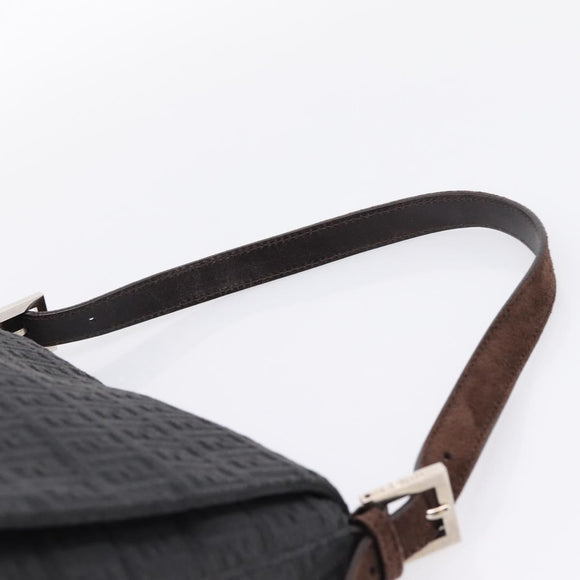 FENDI Zucchino Canvas Mamma Baguette Shoulder Bag Gray Silver Auth BA15868V