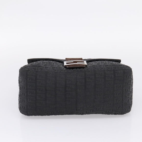 FENDI Zucchino Canvas Mamma Baguette Shoulder Bag Gray Silver Auth BA15868V