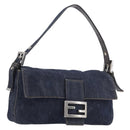 FENDI Mamma Baguette Shoulder Bag Denim Blue Silver Auth BA15869V-1