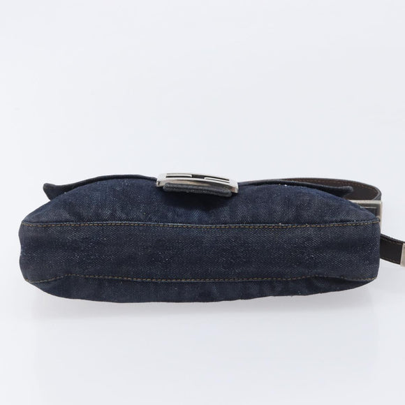 FENDI Mamma Baguette Shoulder Bag Denim Blue Silver Auth BA15869V