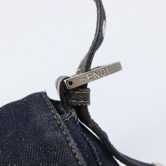 FENDI Mamma Baguette Shoulder Bag Denim Blue Silver Auth BA15869V