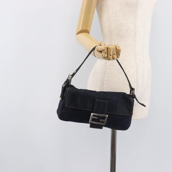 FENDI Mamma Baguette Shoulder Bag Denim Blue Silver Auth BA15869V