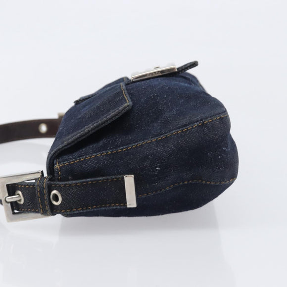 FENDI Mamma Baguette Shoulder Bag Denim Blue Silver Auth BA15869V