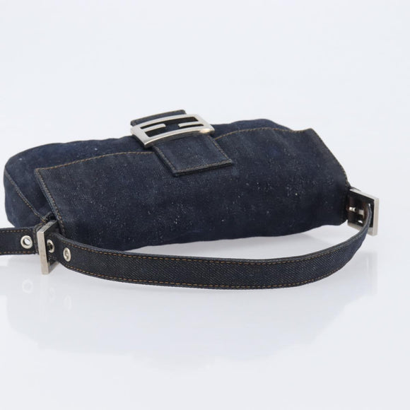 FENDI Mamma Baguette Shoulder Bag Denim Blue Silver Auth BA15869V