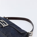 FENDI Mamma Baguette Shoulder Bag Denim Blue Silver Auth BA15869V-8