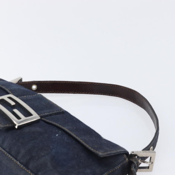 FENDI Mamma Baguette Shoulder Bag Denim Blue Silver Auth BA15869V