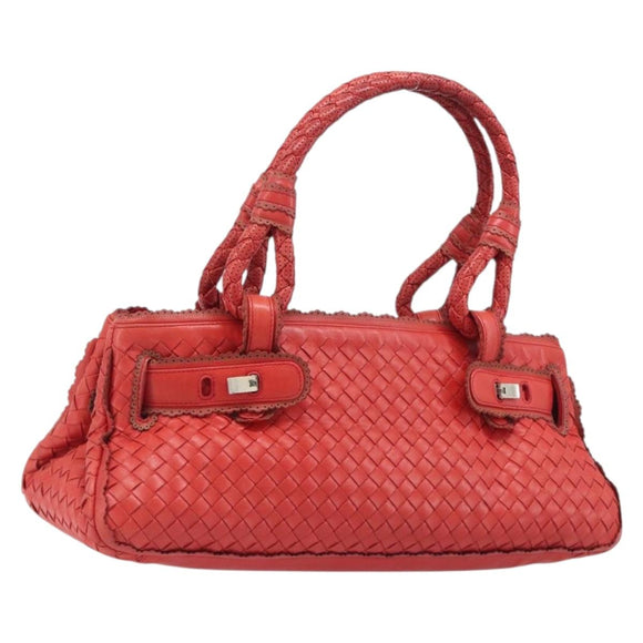 Bottega Veneta INTRECCIATO Hand Bag Leather Red Silver Auth BA15870A