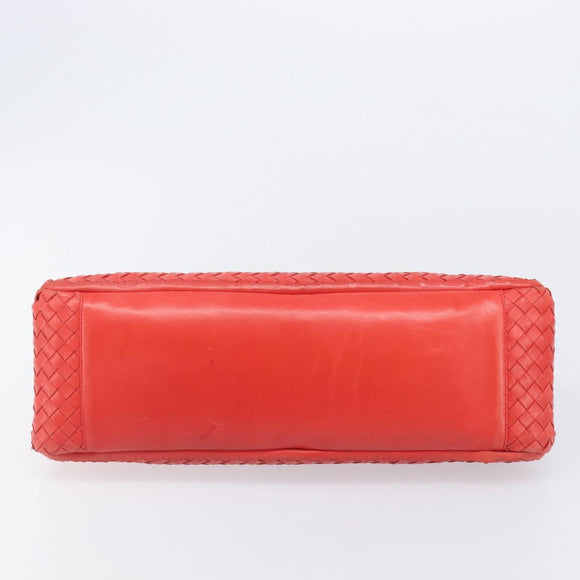 Bottega Veneta INTRECCIATO Hand Bag Leather Red Silver Auth BA15870A