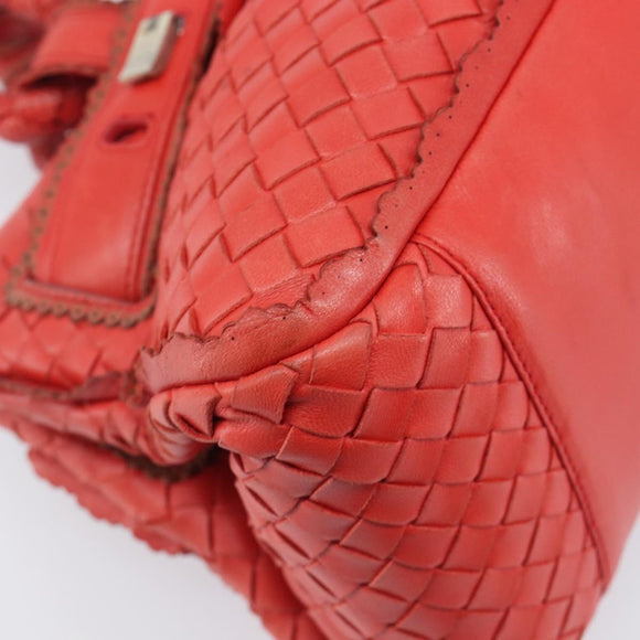 Bottega Veneta INTRECCIATO Hand Bag Leather Red Silver Auth BA15870A