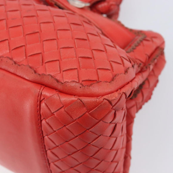 Bottega Veneta INTRECCIATO Hand Bag Leather Red Silver Auth BA15870A