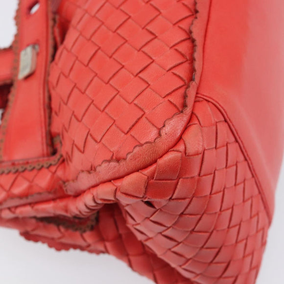 Bottega Veneta INTRECCIATO Hand Bag Leather Red Silver Auth BA15870A
