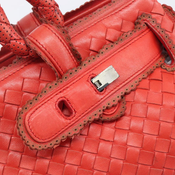 Bottega Veneta INTRECCIATO Hand Bag Leather Red Silver Auth BA15870A