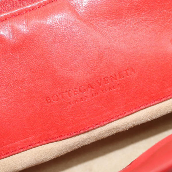 Bottega Veneta INTRECCIATO Hand Bag Leather Red Silver Auth BA15870A