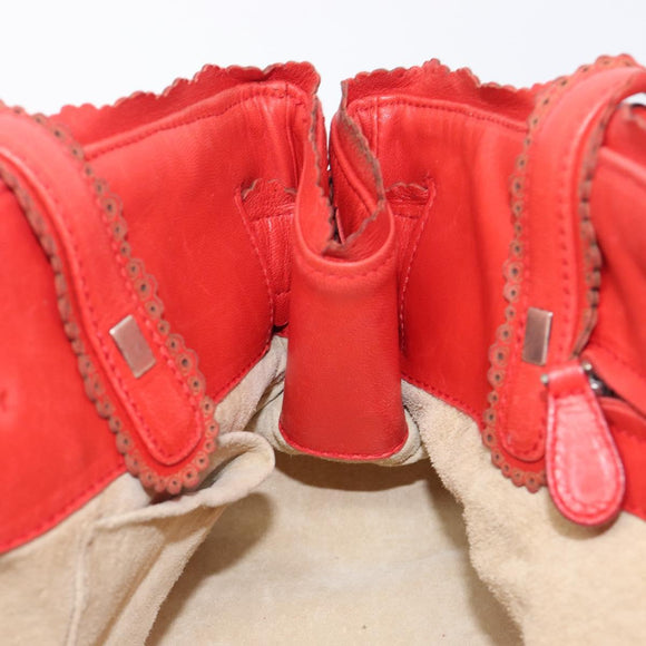 Bottega Veneta INTRECCIATO Hand Bag Leather Red Silver Auth BA15870A