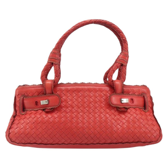 Bottega Veneta INTRECCIATO Hand Bag Leather Red Silver Auth BA15870A