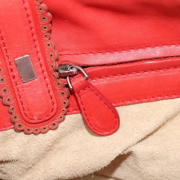 Bottega Veneta INTRECCIATO Hand Bag Leather Red Silver Auth BA15870A
