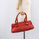 Bottega Veneta INTRECCIATO Hand Bag Leather Red Silver Auth BA15870A-23