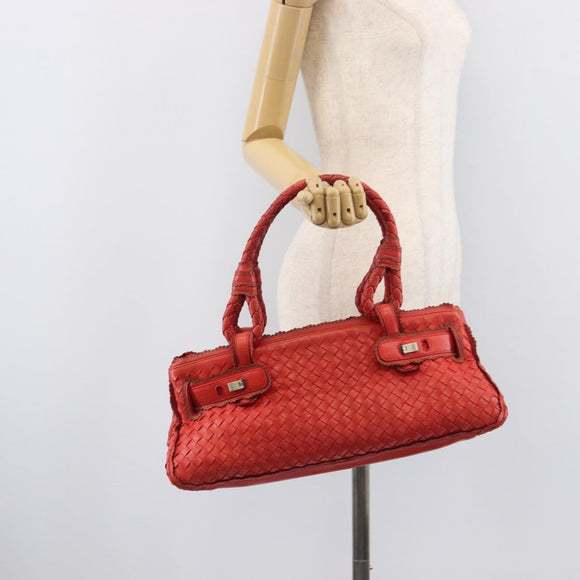 Bottega Veneta INTRECCIATO Hand Bag Leather Red Silver Auth BA15870A