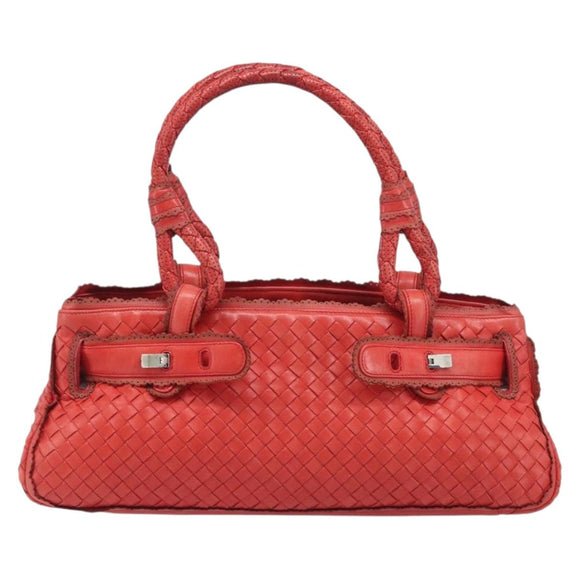 Bottega Veneta INTRECCIATO Hand Bag Leather Red Silver Auth BA15870A