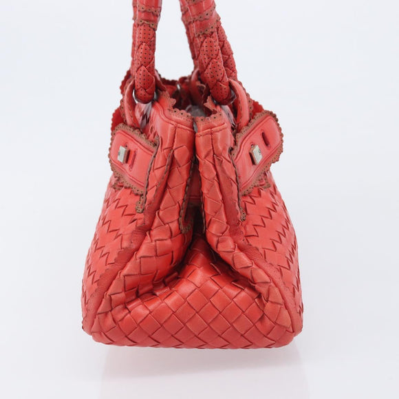 Bottega Veneta INTRECCIATO Hand Bag Leather Red Silver Auth BA15870A