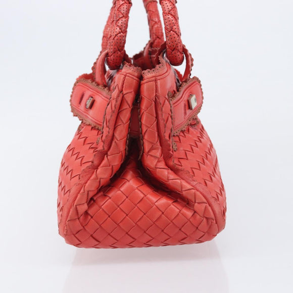 Bottega Veneta INTRECCIATO Hand Bag Leather Red Silver Auth BA15870A