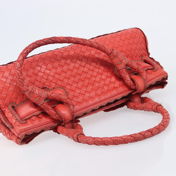 Bottega Veneta INTRECCIATO Hand Bag Leather Red Silver Auth BA15870A