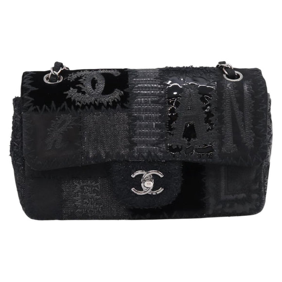 CHANEL Chain Shoulder Bag Denim Black Silver CC Auth BA15871SM