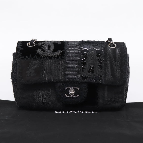 CHANEL Chain Shoulder Bag Denim Black Silver CC Auth BA15871SM