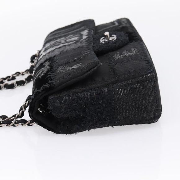 CHANEL Chain Shoulder Bag Denim Black Silver CC Auth BA15871SM