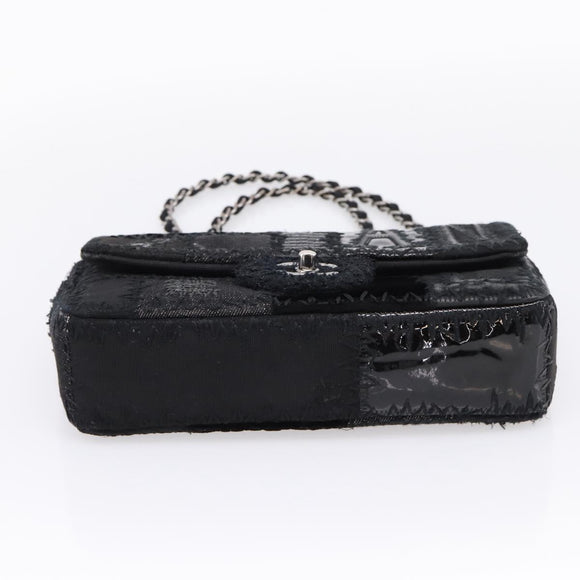 CHANEL Chain Shoulder Bag Denim Black Silver CC Auth BA15871SM
