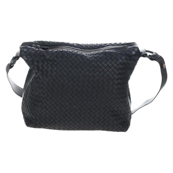 Bottega Veneta INTRECCIATO Shoulder Bag Leather Black Gold 115658 Auth BA15872