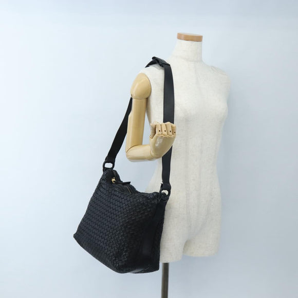 Bottega Veneta INTRECCIATO Shoulder Bag Leather Black Gold 115658 Auth BA15872