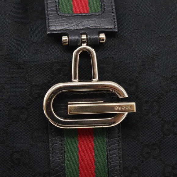 GUCCI GG Canvas Abby G Rock Shoulder Bag Leather Black Gold 130779 Auth BA15874V