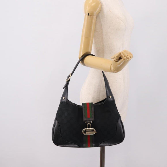 GUCCI GG Canvas Abby G Rock Shoulder Bag Leather Black Gold 130779 Auth BA15874V