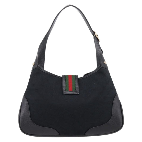 GUCCI GG Canvas Abby G Rock Shoulder Bag Leather Black Gold 130779 Auth BA15874V