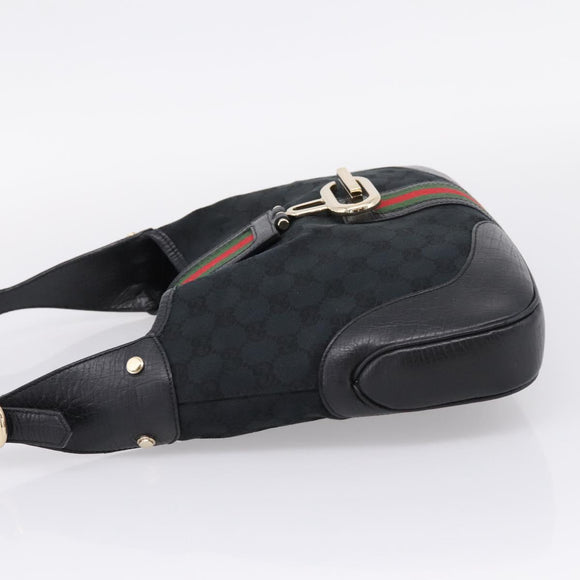 GUCCI GG Canvas Abby G Rock Shoulder Bag Leather Black Gold 130779 Auth BA15874V