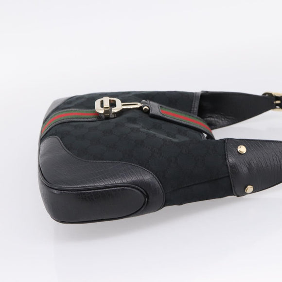 GUCCI GG Canvas Abby G Rock Shoulder Bag Leather Black Gold 130779 Auth BA15874V